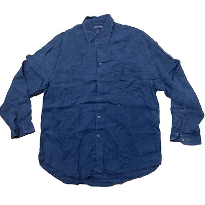 Vtg 90s STRUCTURE 100% Linen Shirt Men M Blue Preppy Beachy Point Button Up 44" - Image 1 of 4