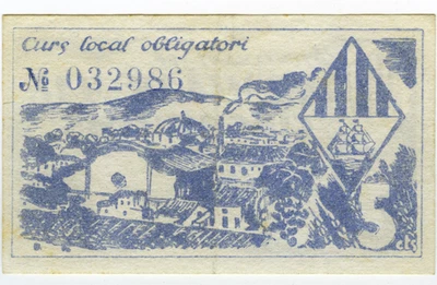 # SPAIN CIVIL WAR 1937 • PREMIA MAR 5c. MUNICIPAL ☆ GUERRA CIVIL ESPAÑOLA ☆D1635 - Image 1 of 2