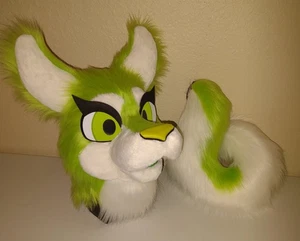 Lime Husky Fursuit Partial Animal Costume Mascot Head And Tail! - Picture 1 of 15