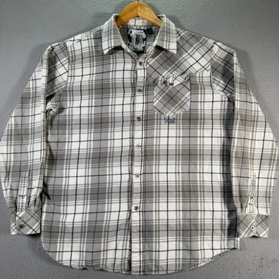 Vintage Ocean Current Flannel Shirt Mens Large White Gray Plaid Pocket Surf Y2K - Image 1 of 4