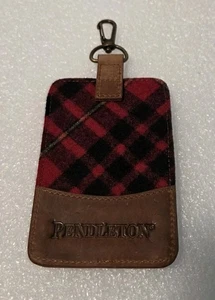 Pendleton Leather & Red Plaid Luggage Travel ID Bag Tag In Brown - Picture 1 of 6