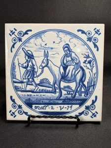VTG DUTCH DELFT RELIGIOUS TILE Flight Into Egypt Mary Joseph Jesus Matthew 2:14 - Picture 1 of 17