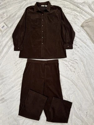 Camisa y pantalones de vestir de terciopelo marrón ciervo blanco de colección para mujer 2 piezas informales de negocios talla XL Foto 1 de 4