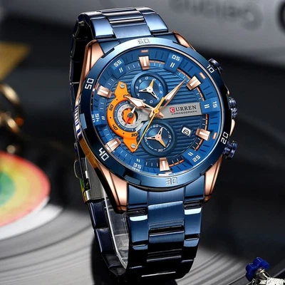 Relógio masculino Curren cronógrafo quartzo impermeável luxo negócios analógicos - Imagem 1 de 4