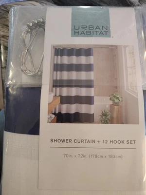 Juego de cortinas de ducha Urban Habitat 70 pulgadas x 72 pulgadas más 12 ganchos - azul, bronceado o gris Foto 1 de 3