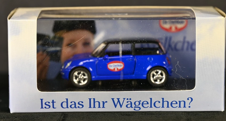Blue Mini Cooper Dr. Oetker Desserts Promo 1:43 Diecast in Box - Image 1 of 4