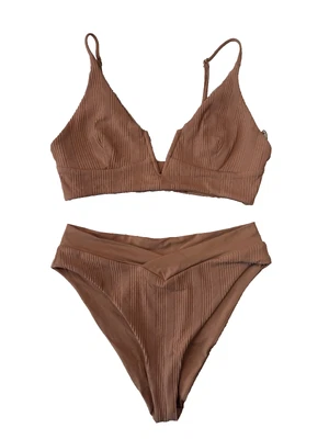 Lspace Bikini Mujer XL Marrón Acanalado Cintura Alta Corte Bitsy Traje de Baño Conjunto Hecho en EE. UU. Foto 1 de 4