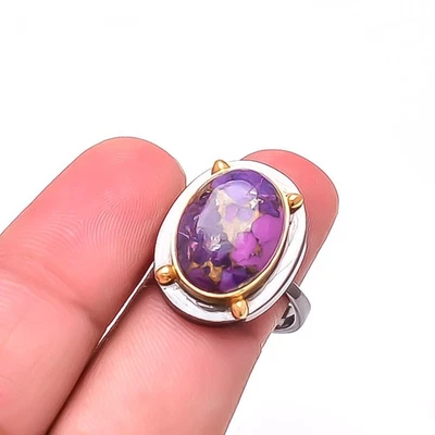 Anillo de plata de ley 925 de diseño de dos tonos turquesa púrpura cobre S.9 R14 Foto 1 de 4