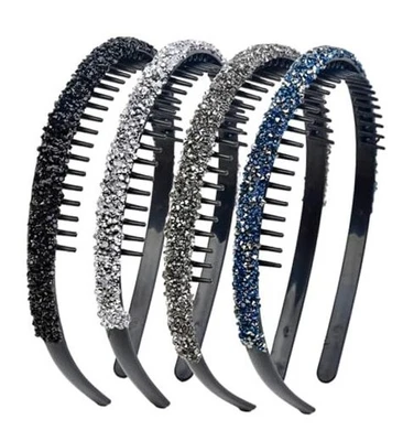 4Pcs Fashion Rhinestone Headband for Women with Teeth Non Slip Head Bands Comb  - Image 1 of 4