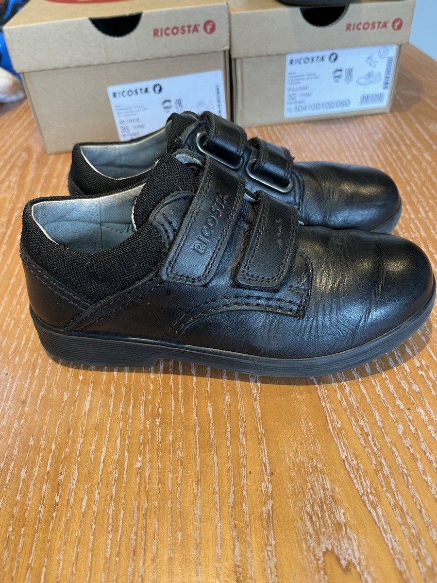 RICOSTA George Boys' School Shoes - Black Leather Suede, Riptape & Elastic Lace, Medium Fit, Durable PU Sole