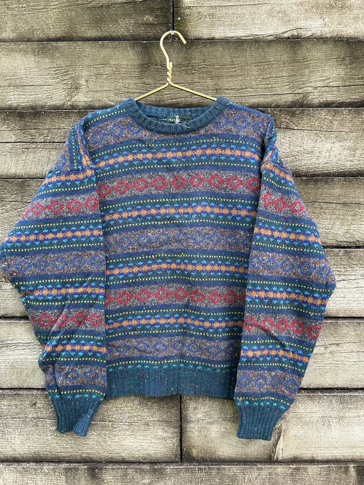 VTG Hunt Club Wool Size L 42-44 Fair Isle Purple Gray Red Green Yellow M Sweater - Image 1 of 4