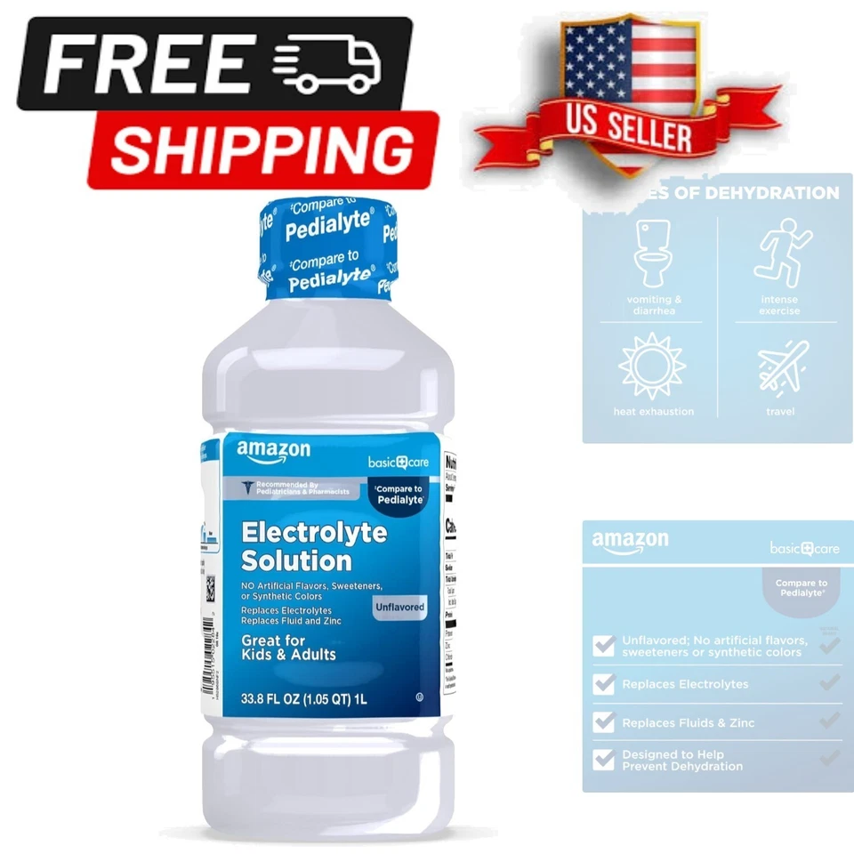 Amazon Basic Care Oral Electrolyte Solution Unflavored 33.8 fl oz (Pack of 1)