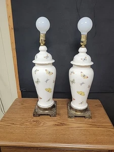 Vintage Porcelain Ginger Jar Lamps with a Butterfly Design ?? Paul Hanson ?? - Picture 1 of 22