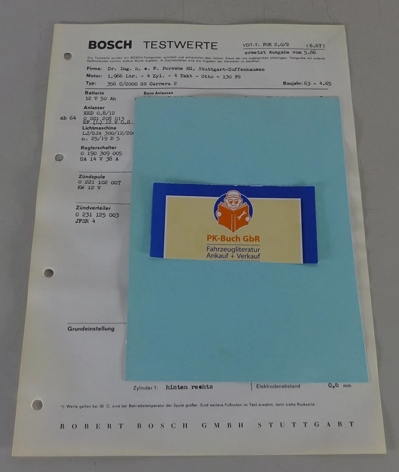 Bosch Testwerte Porsche 356C / 2000 GS Carrera 2- 130Ps Año 1963-04/1965 - Imagen 1 de 1