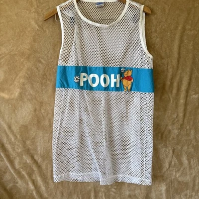 Vintage Disney Winnie The Pooh Sheer Net Mesh Tank Top White Dress Cover Up - Imagem 1 de 4