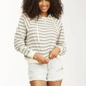 New Billabong Striped Surf line Pullover Hoodie Sweater Size Large Women White - Picture 1 of 8