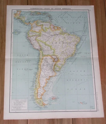 1903 MAPA ANTIGO DA AMÉRICA DO SUL BRASIL ARGENTINA CHILE PERU COLÔMBIA EQUADOR - Imagem 1 de 4