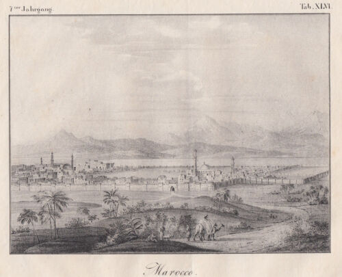 Marokko Marrakesch Original Lithografie Karlsruher Unterhaltungsblatt 1834