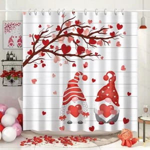 Valentine's Day Shower Curtain Rustic Farmhouse Fabric Shower Curtain Romanti... - Picture 1 of 7