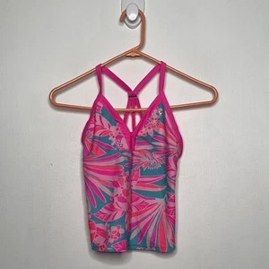 Zeroposur Tankini Bikini Top Girls Size 14 Neon Pink Floral Strappy Swim Wear - Picture 1 of 4