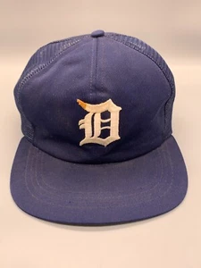 VINTAGE Detroit Tigers Hat Cap Snap Back Blue White United Hatters Trucker Plain - Picture 1 of 12