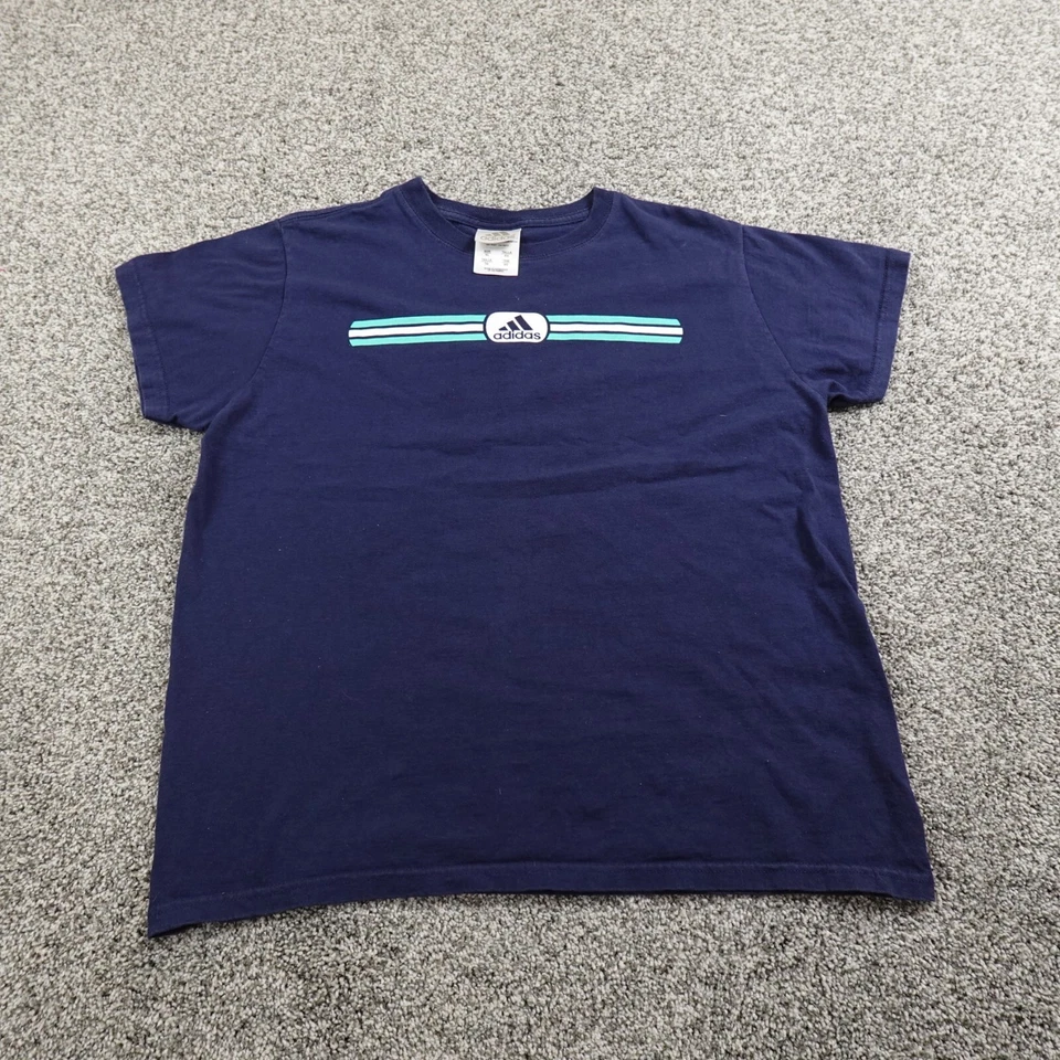 Camiseta De Colección Adidas Para Mujer XL Azul Gráfico Spellout Manga Corta Informal Y2K 00s Foto 1 de 4