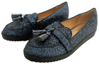 NEW M&S KIDS SIZE 4 37 KIDS GIRLS SPARKLY FLAT NAVY BLUE LOAFERS TASSELS SHOES