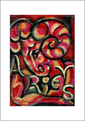 JACQUELINE DITT - Aries A4 DRUCK n.Gemälde Widder Sternzeichen - Bild 1 von 3