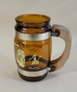 Vintage Siesta Ware Brown Glass New Hampshire Souvenir Barrel Mug Wood Handle - Picture 1 of 16