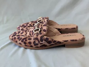 Torrid Mules Sandals Sz 7W Faux Suede Leopard Cheetah Print Horsebit Buckle - Picture 1 of 10