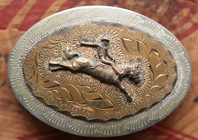 Vintage Hand Made Engraved Cowboy Rodeo Horse Western Belt Buckle - Image 1 of 3
