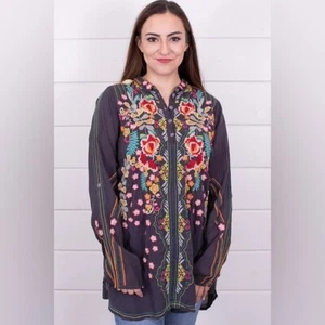 Johnny Was / Lindsey Tunic Top Graphite Embroidered Long Sleeve Medium M - Picture 1 of 8