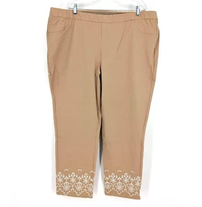 Isaac Mizrahi Live! Tall Pull On Embroidered Ankle Pants Cappuccino Size 26WT - Picture 1 of 5