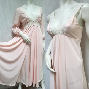 Vintage 2 Piece MISS ELAINE Pink & White Lace PEIGNOIR Robe & Nightgown - Size S - Picture 1 of 18