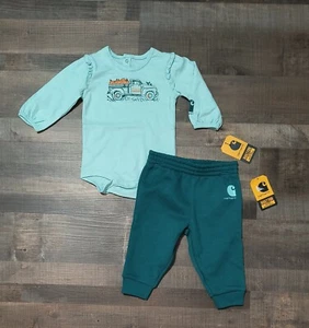 New! Baby Girl's Carhartt Long Sleeve Bodysuit and Sweatpants Outfit 18 Months - Picture 1 of 3