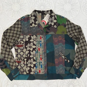 New SACRED THREADS Boho Floral Patchwork Jacket L/XL Lightweight Novelty Prints - Picture 1 of 9