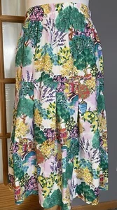 De Ja Bleu Women’s Pleated Skirt L Multi Floral Cityscape Belted Elastic Waist - Picture 1 of 10
