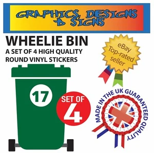 4 X NÚMEROS DE CONTENEDORES CON RUEDAS NÚMERO DE CASA PERSONALIZADA VINILO PEGATINAS GRÁFICAS CALCOMANÍAS - Imagen 1 de 7