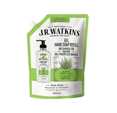 J.R. WATKINS GEL HAND SOAP REFILL  ALOE & GREENTEA MADE WITH PLANT-BASE 34FLOZ - Image 1 of 4
