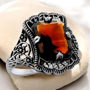 VINTAGE STYLE 925 SOLID STERLING SILVER SIMULATED GARNET FILIGREE RING      1191 - Picture 1 of 3