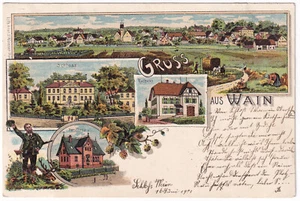 Postal Griuss de Wain (Biberach) litografía con sello raro K3 WAIN 1901 - Imagen 1 de 2