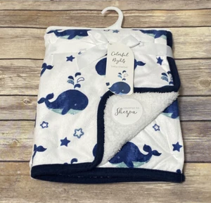 Colorful Nights Whale Baby Blanket Sherpa Fleece White Blue NWT RARE Lovey - Picture 1 of 2