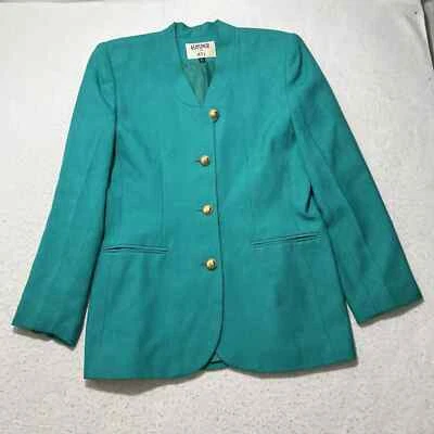 Kasper para A.S.L. Chaqueta Blazer Mujer 8 Verde Azulado Azul Botón Dorado Abrigo de Carrera Foto 1 de 4