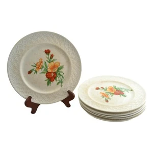 George Pottery 9 inch Salad Plates Floral on White Crazed Vintage Lot of 6 - Bild 1 von 6
