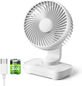 Desk Fan Oscillating Portable Rotating Cooling 4 Speed Home Office Rechargeable - Picture 1 of 7