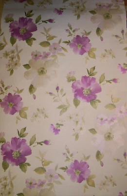 LARGE PRINT PURPLE & OFF WHITE FLORAL NON-PASTED WALLPAPER # PA110402 - Image 1 of 4
