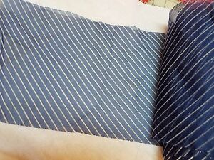 Navy Blue Sheer White Raised Stripes Fabric  Small width  8 1/2 inch  2 yards 