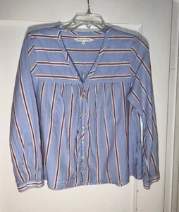 Xirena Francie Button Down Blue Stripe v neck blouse shirt Top size S. c829 - Picture 1 of 12