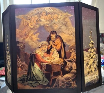 Vtg German Transparency  Lithograph Trifold Triptych Christmas Nativity Scene - Image 1 of 4