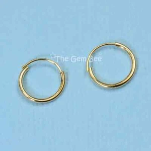 10.25mm 14k Solid Yellow Gold Petite Round Hoop Earrings Earwires PAIR - Picture 1 of 5